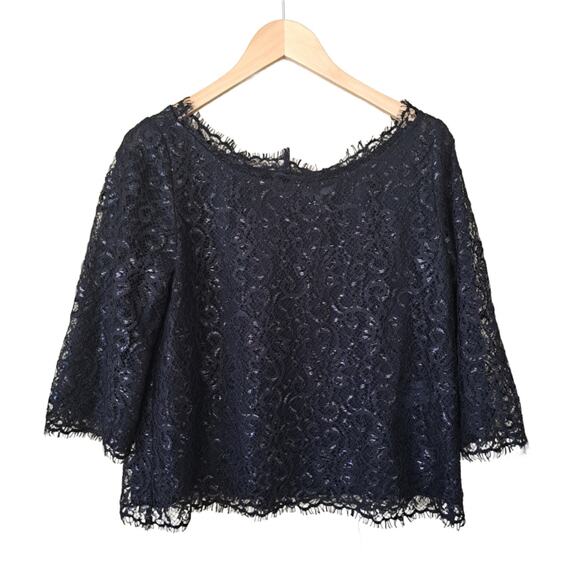 Joie Elvia Black Lace Top Size Small Metallic Button Back Cropped Sheer - Picture 11 of 12